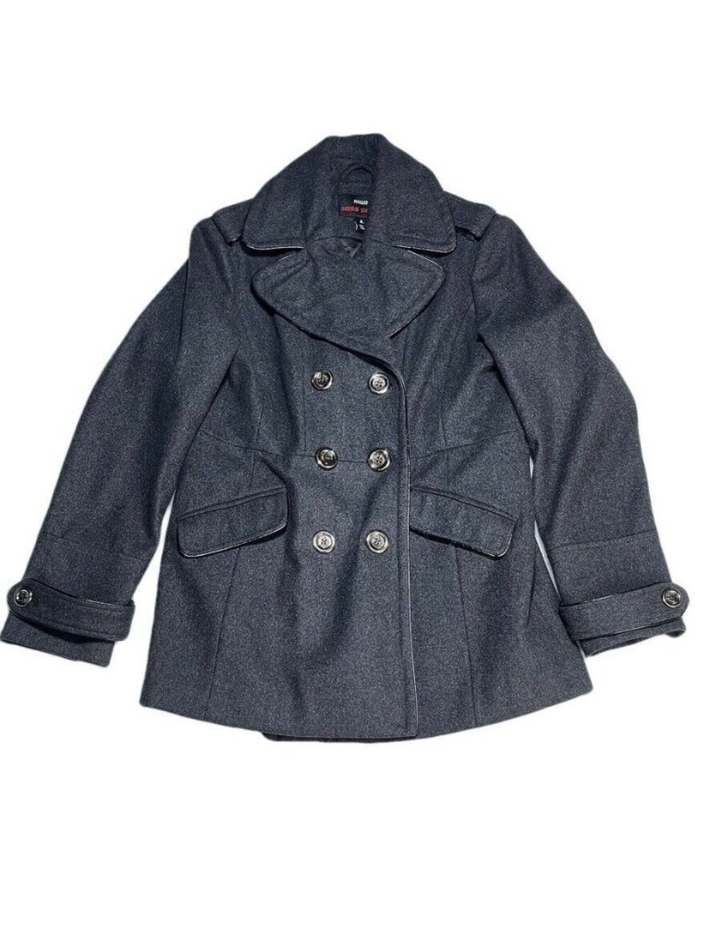 M60 MISS SIXTY Parka Pleather Trim Wool Blend Heavy Weight Gray Car Coat Size L